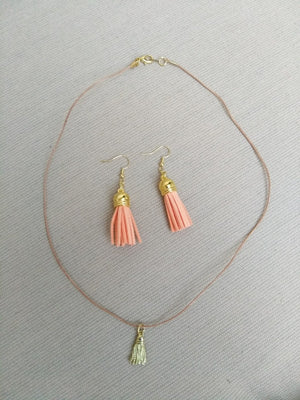 Earring Leather Tassel Set Peach