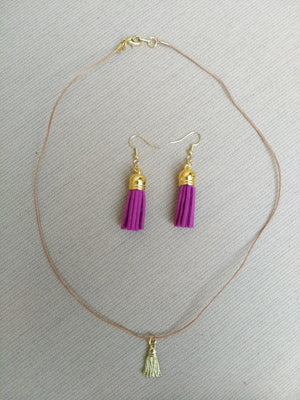 Earring Leather Tassel Set Eggplant