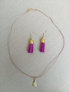 Earring Leather Tassel Set Eggplant