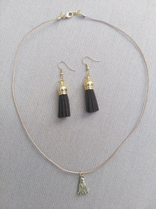 Earring Leather Tassel Set Dark Coffee