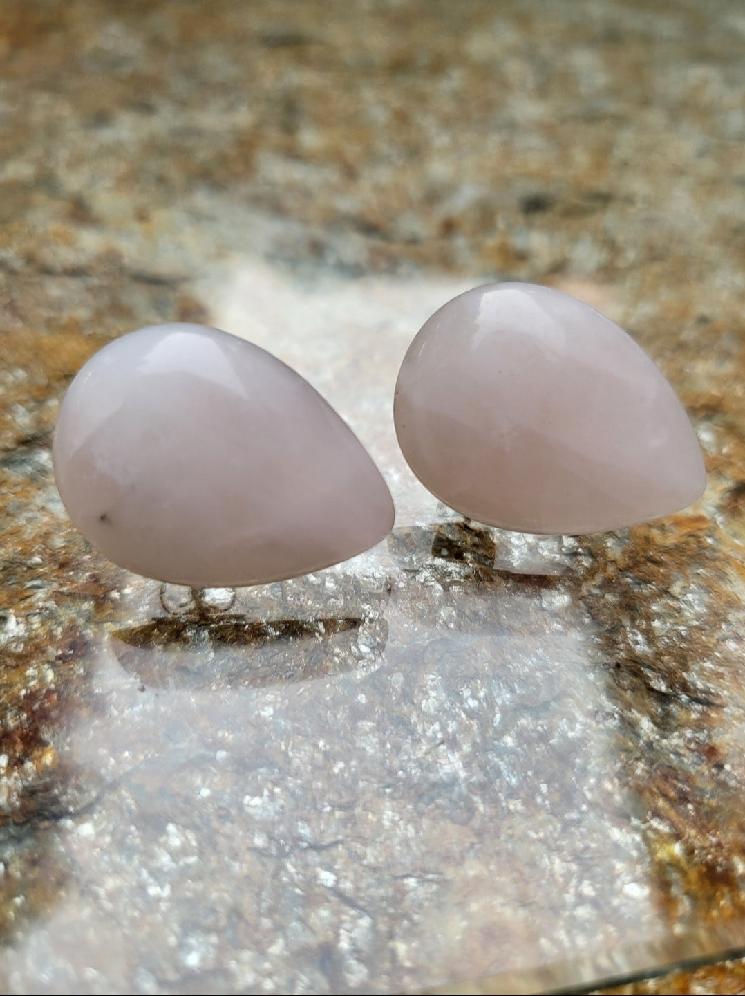 Large Rose Quartz Teardrop Stud