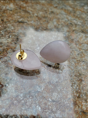 Large Rose Quartz Teardrop Stud